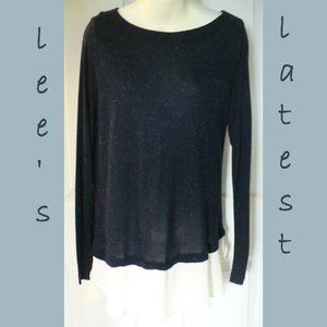 LOFT Mixed Media Top Black Cream Leightweight L